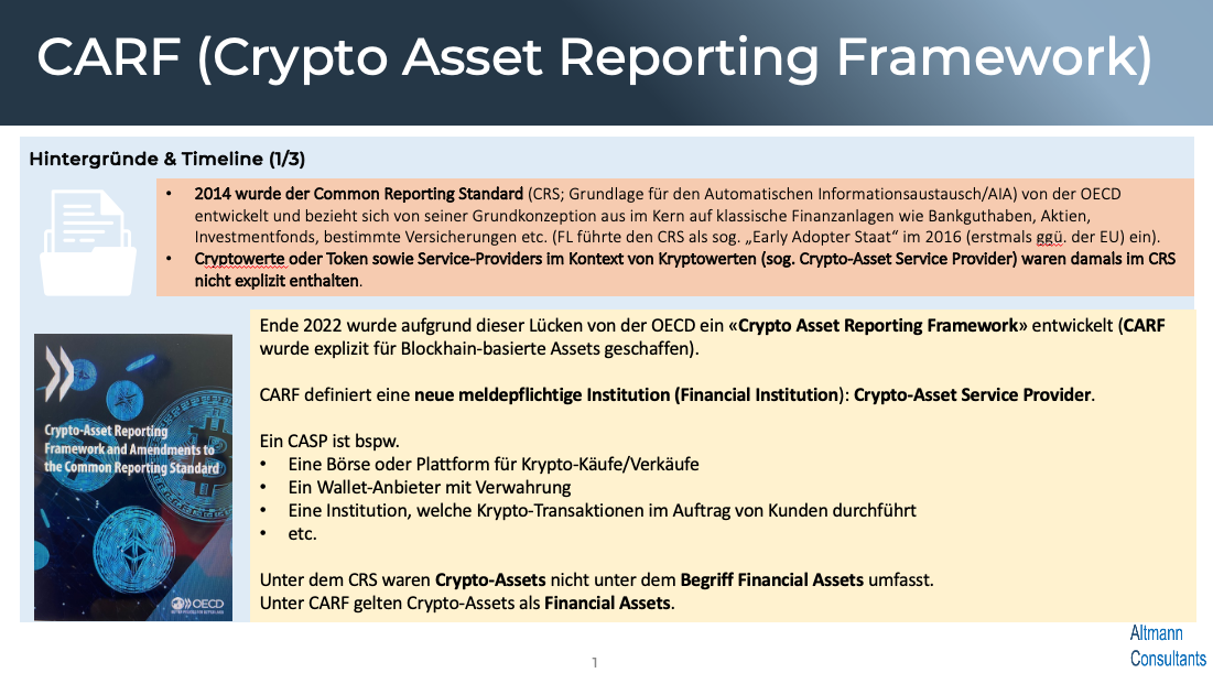 CARF (Crypto Asset Reporting Framework): Hintergrüne + Timeline