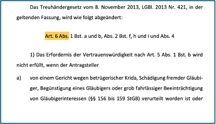 Auszug Treuhändergesetz